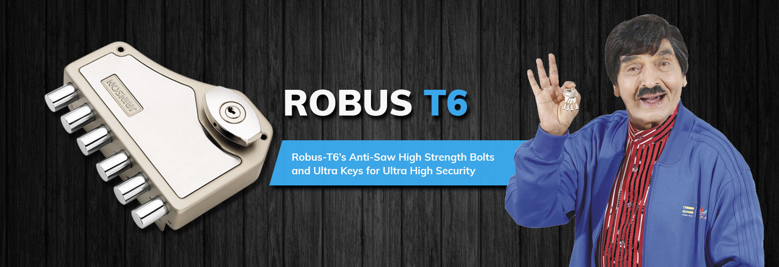 Jainson Locks Home Page Banner - Robus T6 Lock With 6 Sturdy Double Stroke Dead Bolts, With Inside Locking CYlinder