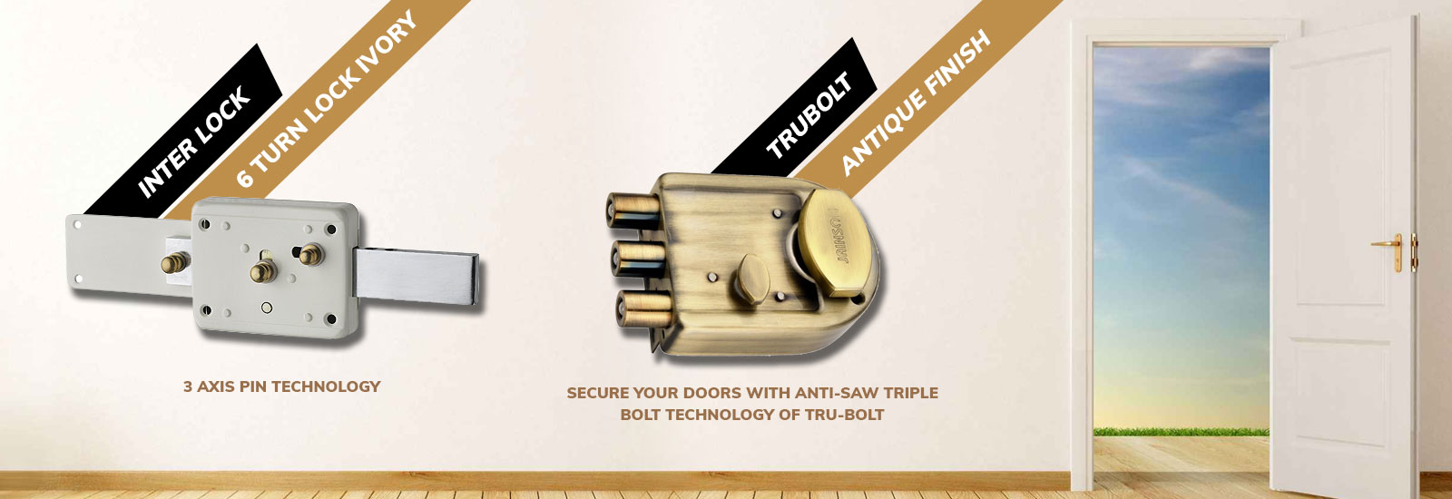 Jainson Locks Home Page Banner - Main Door Locks - Inter Lock Square and Trubolt Locks for Main Door